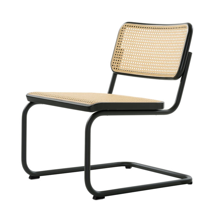 Thonet - S 32 VL Lounge chair, RAL 9005 (jet black) / black stained beech (TP 29) / wickerwork with support fabric