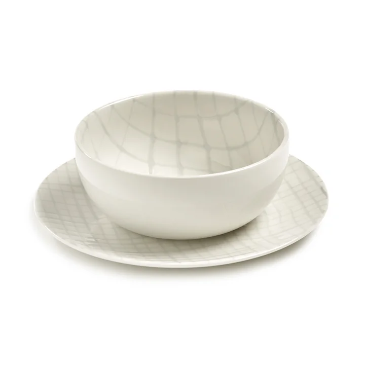 Zuma Bowl by Kelly Wearstler, Ø 12.5 cm, Salt / white with plate from Serax