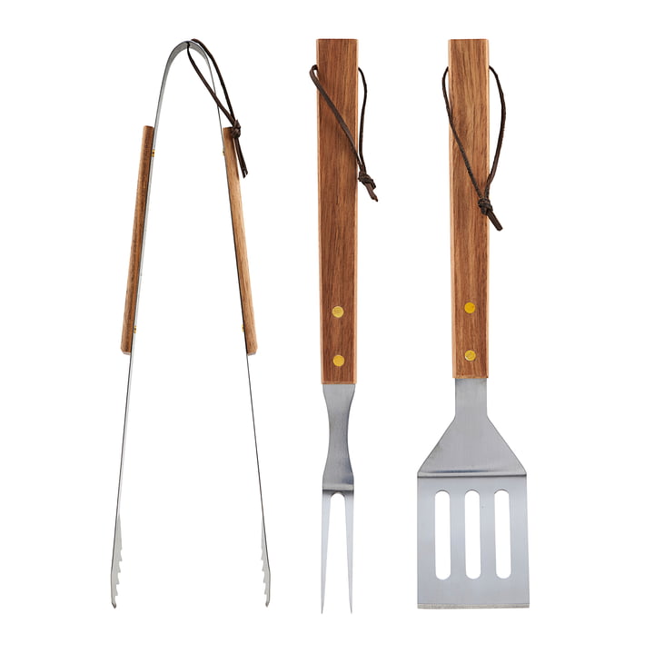 BBQ tool, acacia natural / stainless steel (set of 3) by Nicolas Vahé