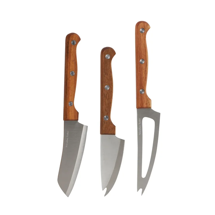 Cheese knife, acacia natural / stainless steel (set of 3) by Nicolas Vahé