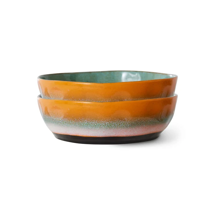 HKliving - 70's Pasta bowls, Ø 19.5 cm, golden hour (set of 2)