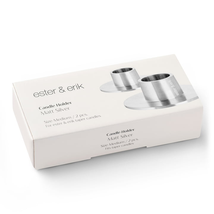 ester & erik - candle holder for whip candles, silver / matte, packaging