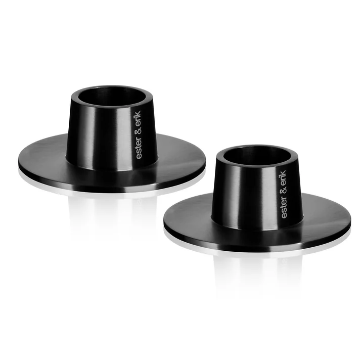 ester & erik - candle holder for whip candles, ⌀ 6 cm, black / matt (set of 2)