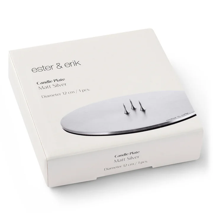 ester & erik - Candle plate, ⌀ 12 cm, silver / matt, packing