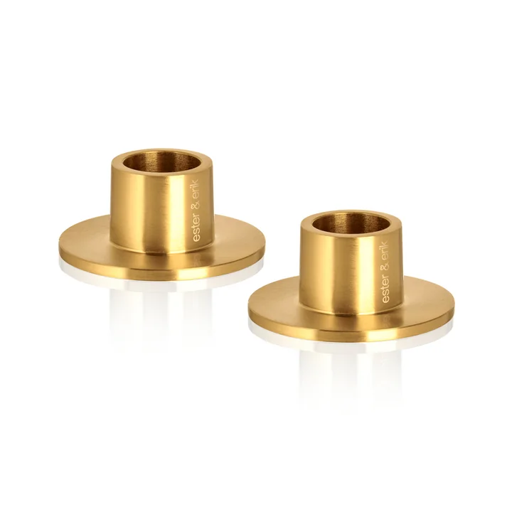ester & erik - Candlestick for taper candles, ⌀ 4 cm, gold / matt (set of 2)