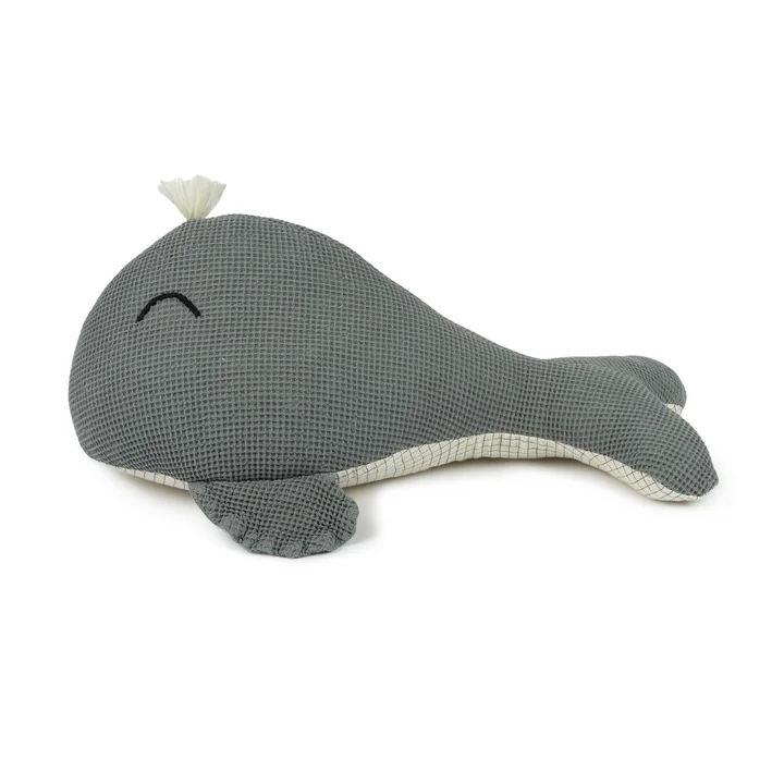 Nobodinoz - Wabi Sabi Cushion, Whale, 42 x 20 cm, azure