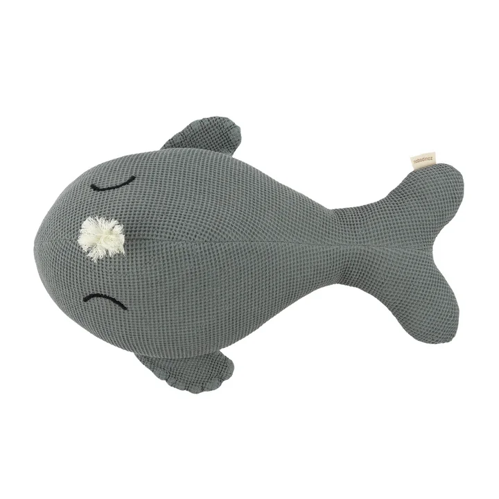 Nobodinoz - Wabi Sabi Cushion, Whale, 42 x 20 cm, azure