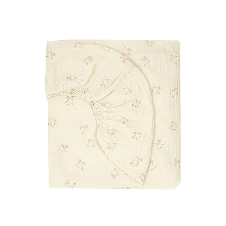 Nobodinoz - Wabi Sabi fitted sheet, 70 x 140 x 15 cm, brown hoshi birds