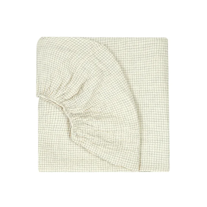 Wabi Sabi Fitted sheet, 70 x 140 x 15 cm, blue grid from Nobodinoz