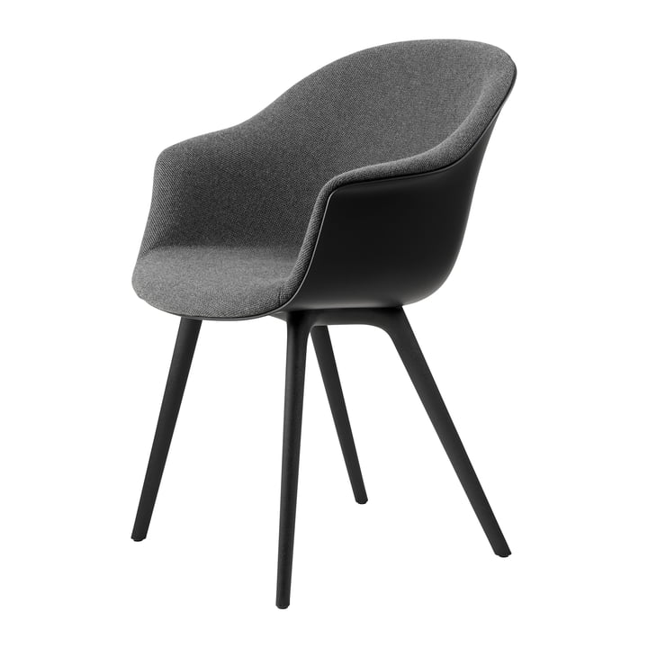 Gubi - Bat Dining Chair Front Upholstery (Plastic Base), Black / Hallingdal 65 (173)