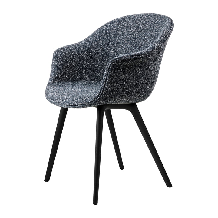 Gubi - Bat Dining Chair Fully Upholstered (Plastic Base), Black / Around Bouclé (023)
