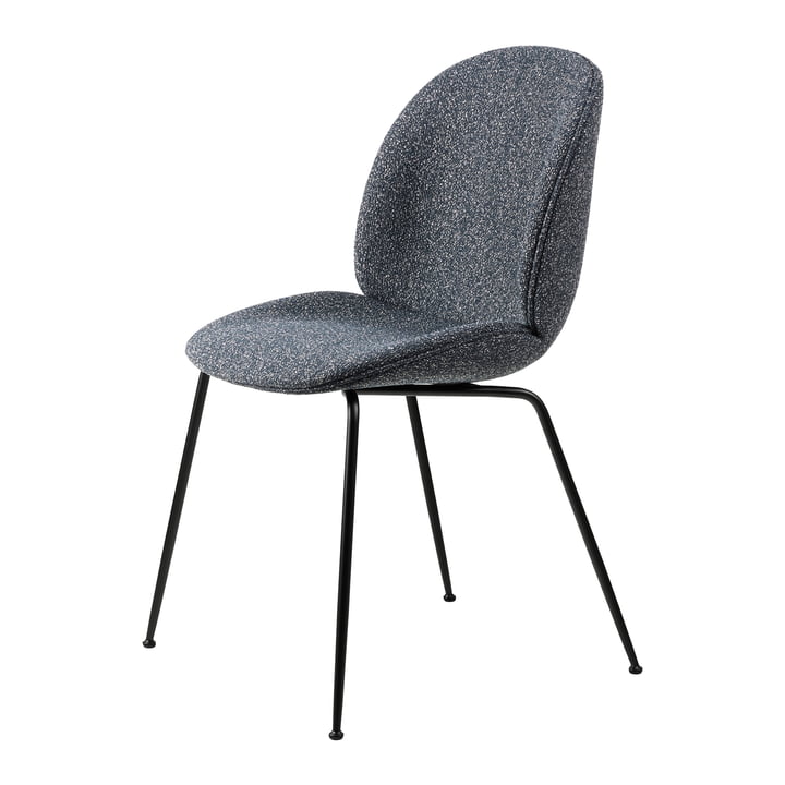 Gubi - Beetle Dining Chair Full Upholstery (Conic Base), Black / Around Bouclé (023)