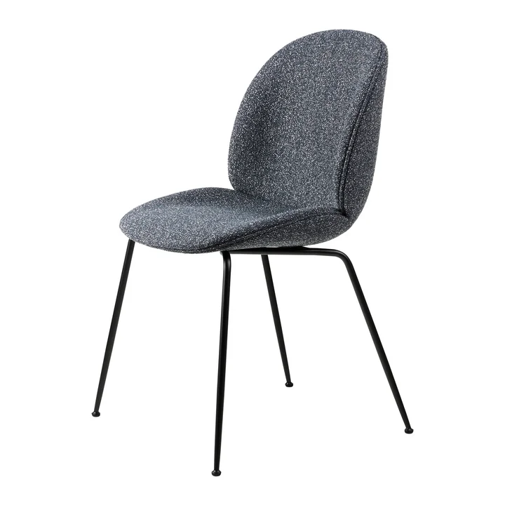 Gubi - Beetle Dining Chair Full upholstery (Conic Base), black / Around Bouclé (023)