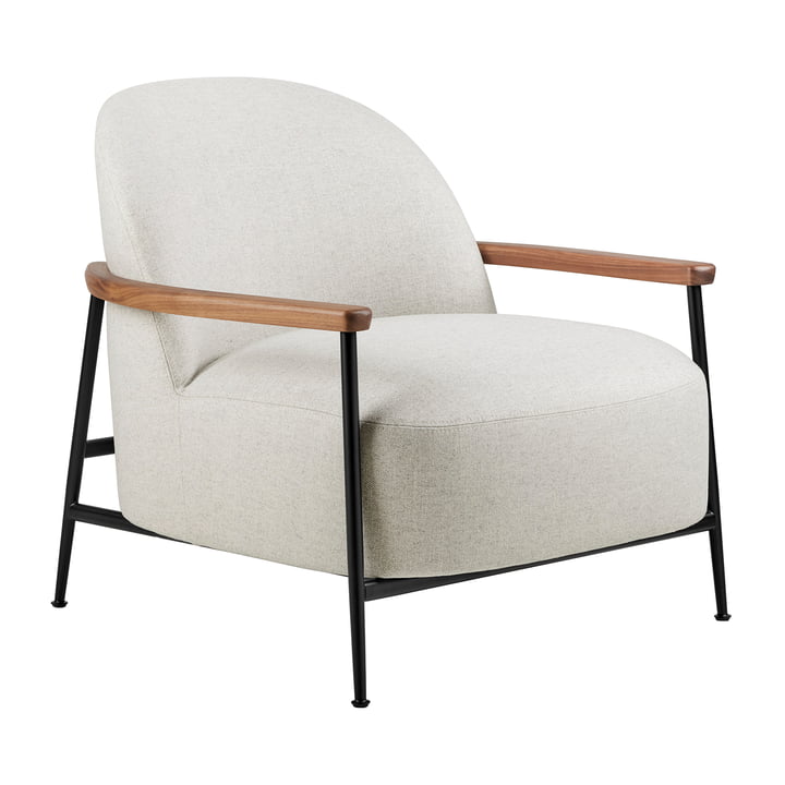 Gubi - Sejour Lounge Chair with armrests, matt black / walnut oiled / Dedar Flair Special 201