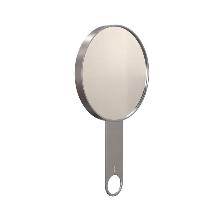 Nova2 Cosmetic hand mirror with 5-fold magnification 1982, brushed stainless steel, WxH 1 5. 6x2 8. 1 cm from Frost