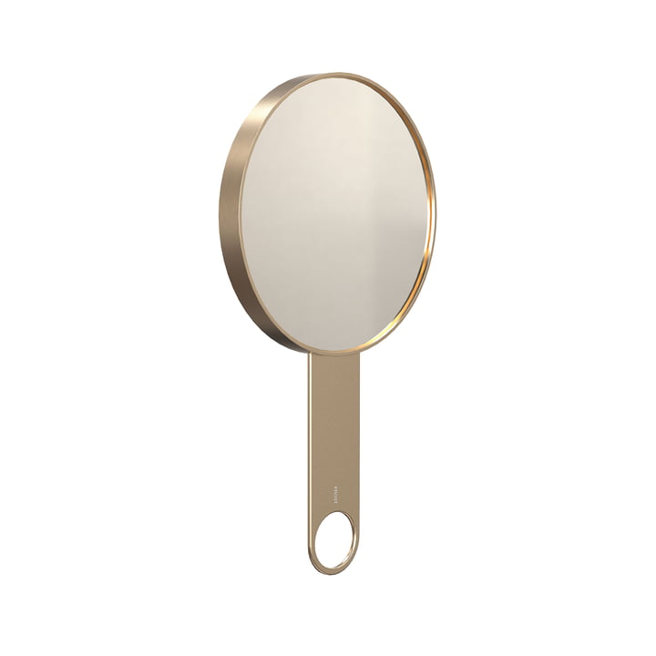 Nova2 Cosmetic hand mirror with 5-fold magnification 1982, gold brushed, WxH 1 5. 6x2 8. 1 cm from Frost