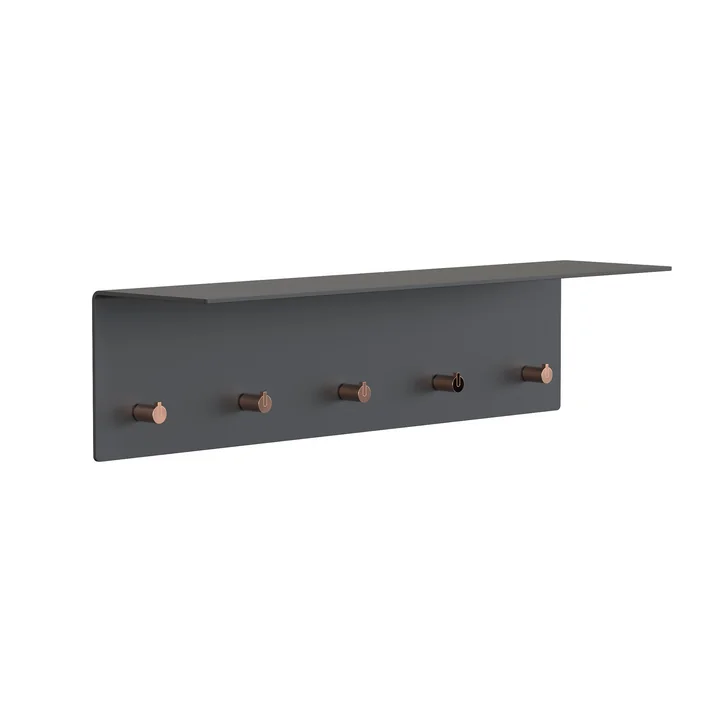 Unu Wall coat rack, black matt/copper polished, WxHxD 60x15x15 cm by Frost