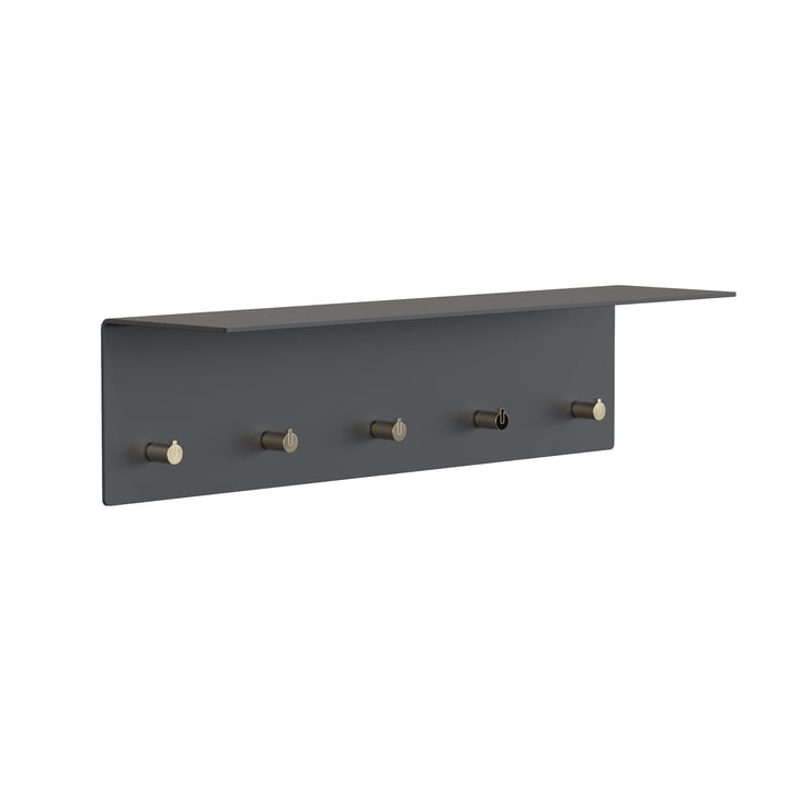 Unu Wall coat rack, black matt/gold polished, WxHxD 60x15x15 cm by Frost