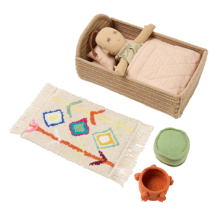 Lorena Canals - Doll play set with house packaging, Nari, olive / orange / honey (set of 6)