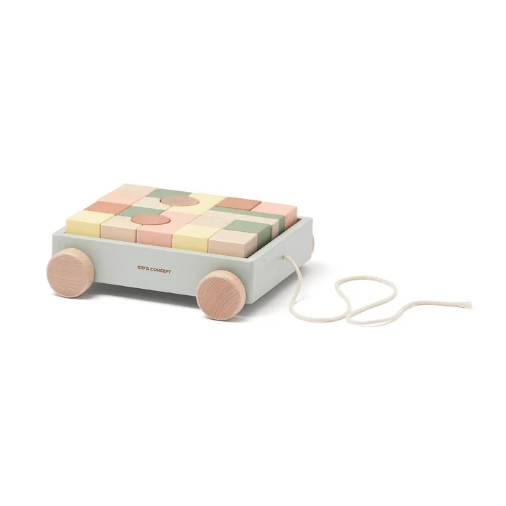 Edvin Trolley with wooden blocks, colorful (set of 21) by Kids Concept