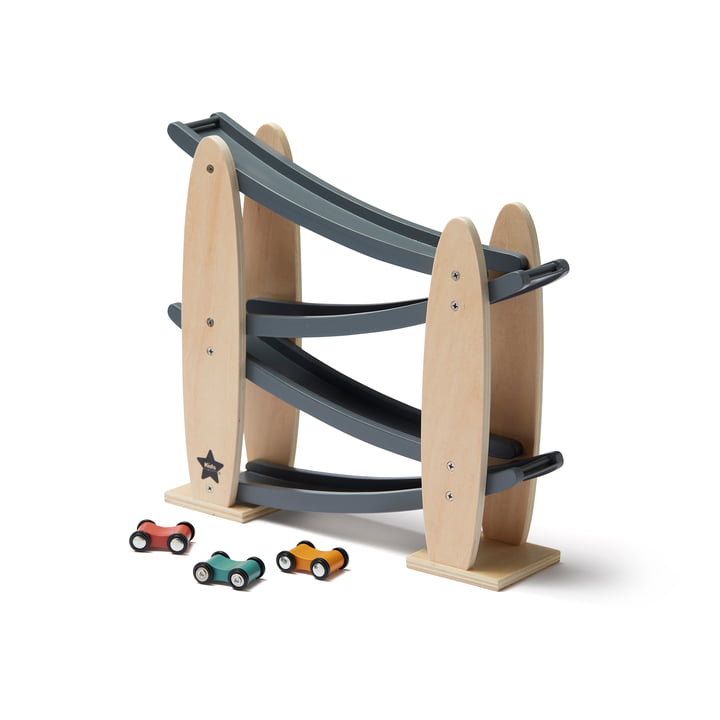 Aiden Marble run with cars, gray / natural (set of 4) by Kids Concept