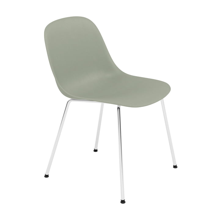 Muuto - Fiber Side Chair Tube Base, Chrome / dusty green recycled