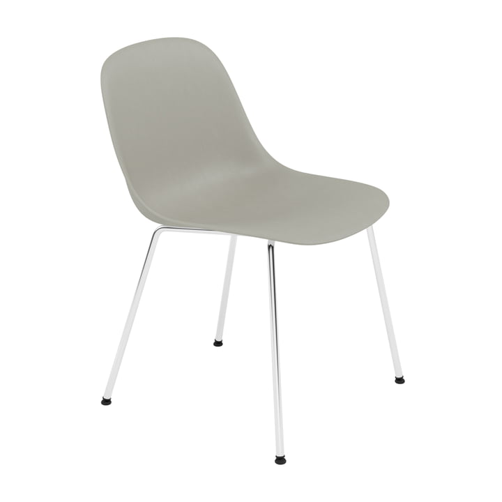 Muuto - Fiber Side Chair Tube Base, chrome / gray recycled