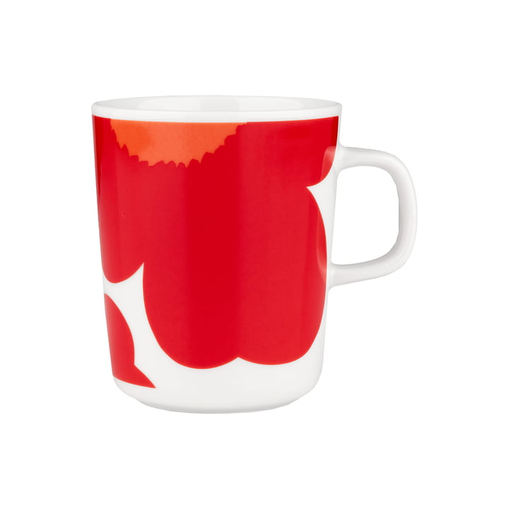Oiva Iso Unikko Mug with handle, 60th Anniversary, 250 ml, white / red by Marimekko