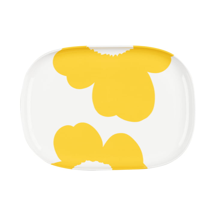 Oiva Iso Unikko Serving platter, 25 x 36 cm, white / spring yellow by Marimekko