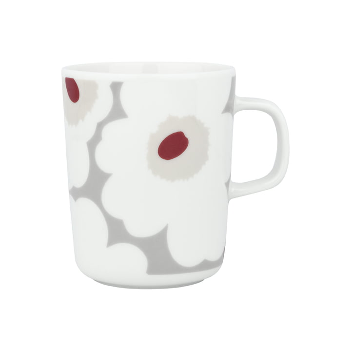 Oiva Unikko Mug with handle, 250 ml, white / light gray / red by Marimekko