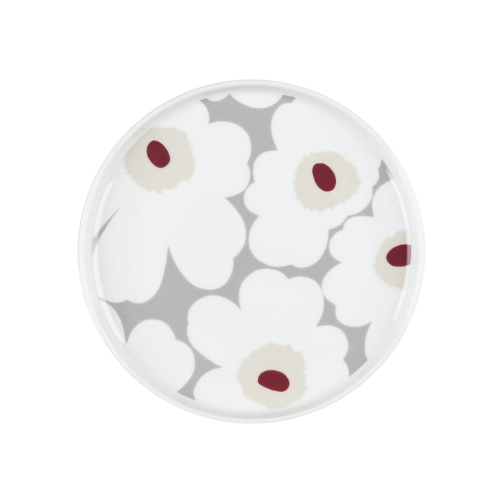 Oiva Unikko Plate, Ø 20 cm, white / light gray / red by Marimekko