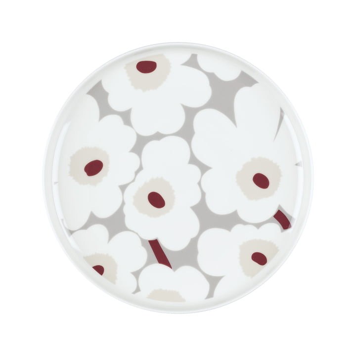 Oiva Unikko Plate, Ø 25 cm, white / light gray / red by Marimekko