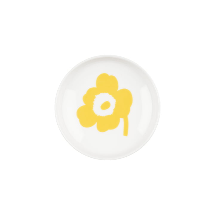 Oiva Unikko plate, Ø 8.5 cm, white / spring yellow by Marimekko