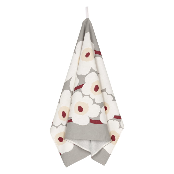 Pieni Unikko Tea towel, light gray / white / dark red by Marimekko
