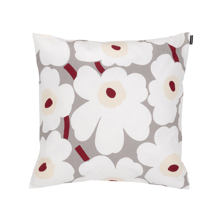 Pieni Unikko Cushion cover, 50 x 50 cm, light gray / white / dark red by Marimekko
