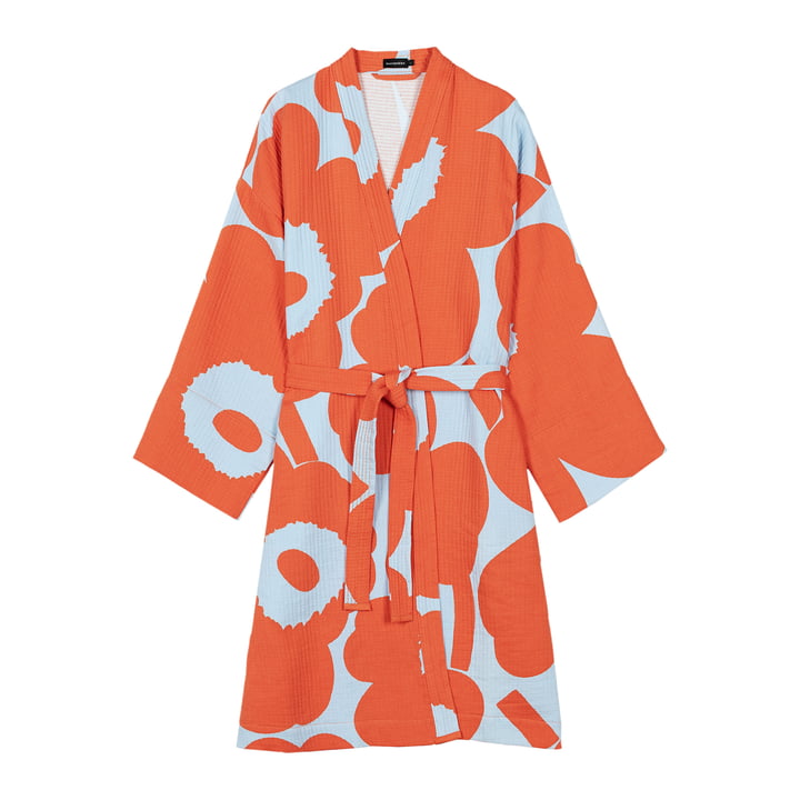 Marimekko - Unikko bathrobe, L, light blue / orange