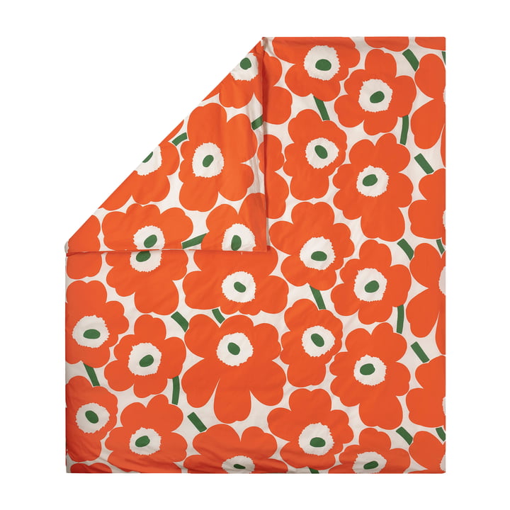 Unikko Comforter cover, 240 x 220 cm, offwhite / orange / green by Marimekko