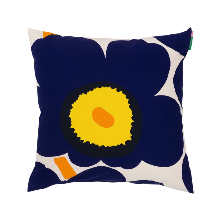 Unikko Cushion cover, 50 x 50 cm, 60th Anniversary, cotton / dark blue / yellow / orange by Marimekko