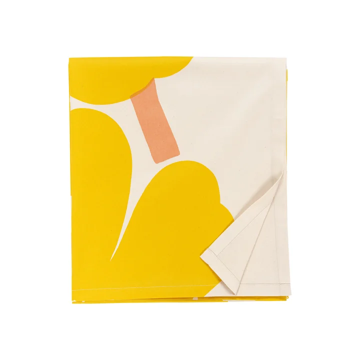 Unikko Tablecloth 140 x 250 cm, cotton / yellow / pink by Marimekko