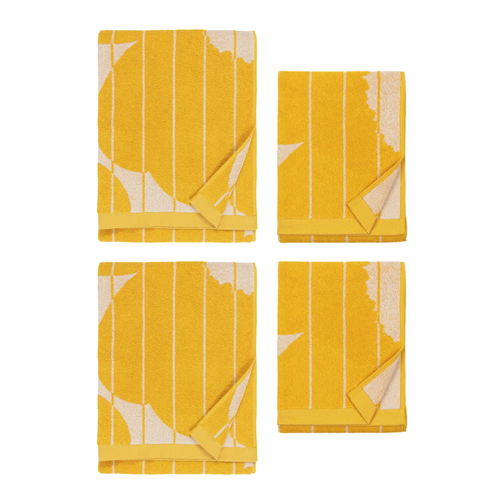 Vesi Unikko Towel, 50 x 70 cm & 70 x 150 cm, spring yellow / ecru (set of 4) from Marimekko
