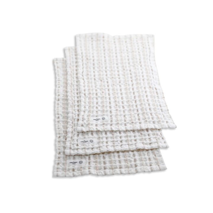 The Organic Company - Big Waffle Washcloth, 25 x 40 cm, natural white / stone (set of 3)
