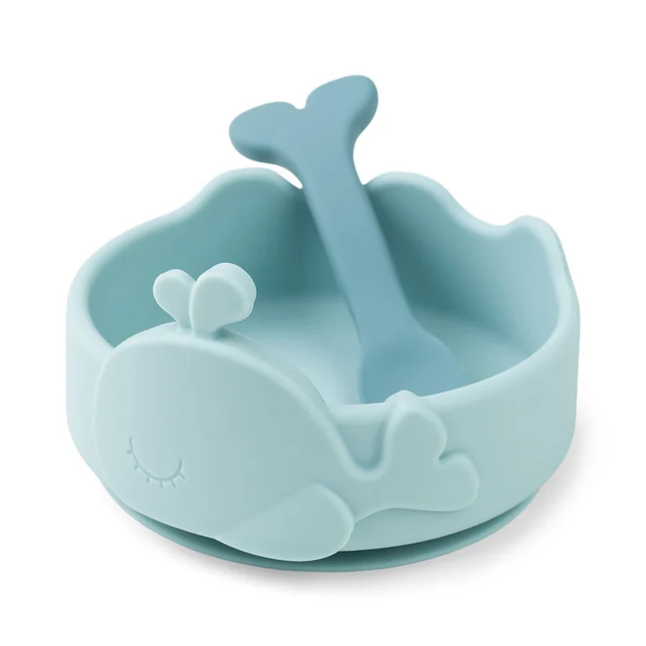 Silicone Stick & Stay Bowl with baby spoon from Done by Deer