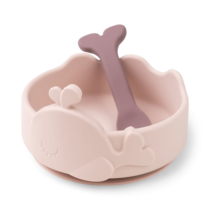 Silicone Stick & Stay Bowl with baby spoon from Done by Deer