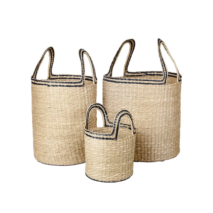 Lykke Basket, natural / black (set of 3) from Broste Copenhagen