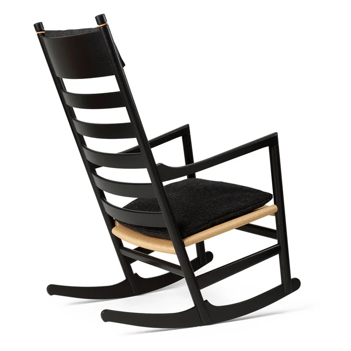 CH45 Rocking chair, black oak, lacquered with seat and neck cushions from Carl Hansen