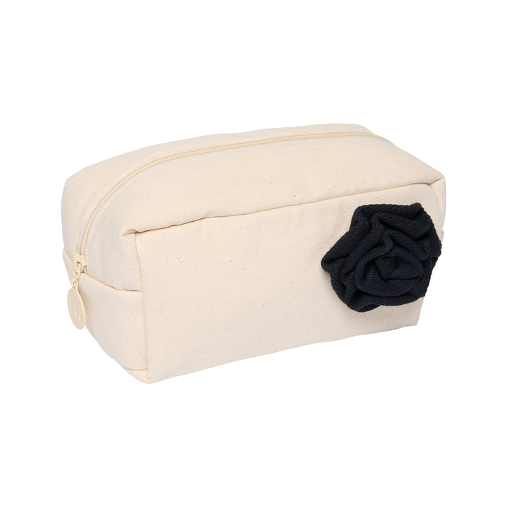 Travel toiletry bag with brooch, 21 x 10 x 12 cm, natural / black by Design Letters