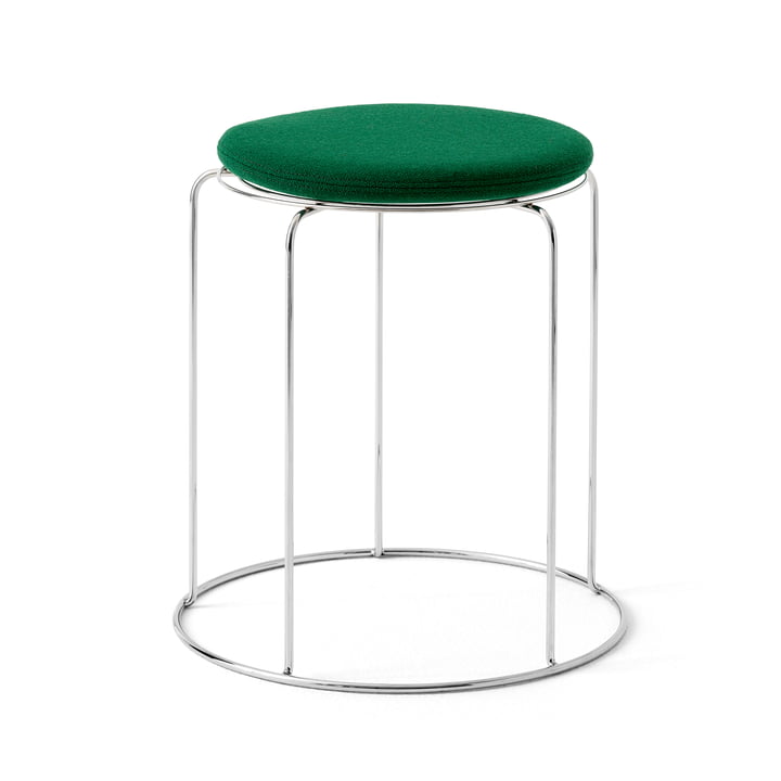 Wire Stool with seat cushion VP11, stainless steel / dark green (Kvadrat Hallingdal 944) by & Tradition
