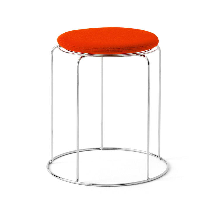 Wire Stool with seat cushion VP11, stainless steel / red orange (Kvadrat Hallingdal 600) by & Tradition