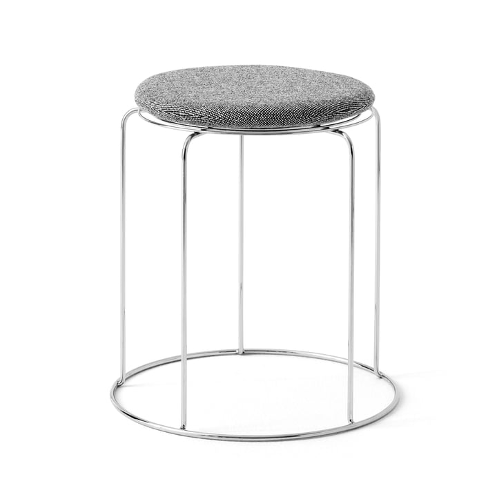 Wire Stool with seat cushion VP11, stainless steel / gray (Kvadrat Hallingdal 126) by & Tradition