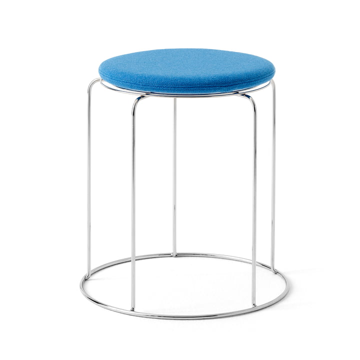 Wire Stool with seat cushion VP11, stainless steel / blue (Kvadrat Hallingdal 723) by & Tradition